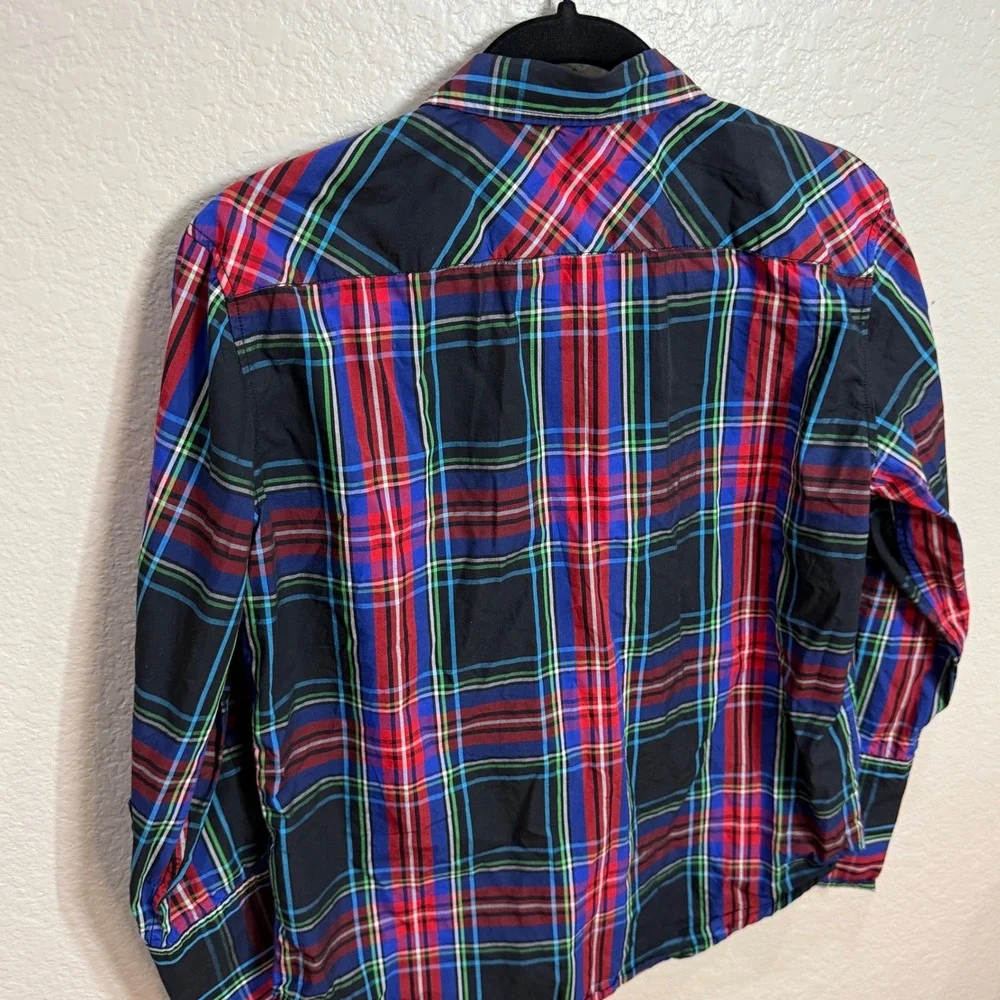 J Crew Organic Cotton Plaid Button Down Preppy‎ Shirt Womens Sz 4 Red Blue Green